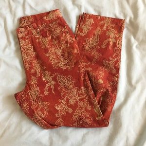 Ralph Laurent Red and Gold Patterned Capri Pants